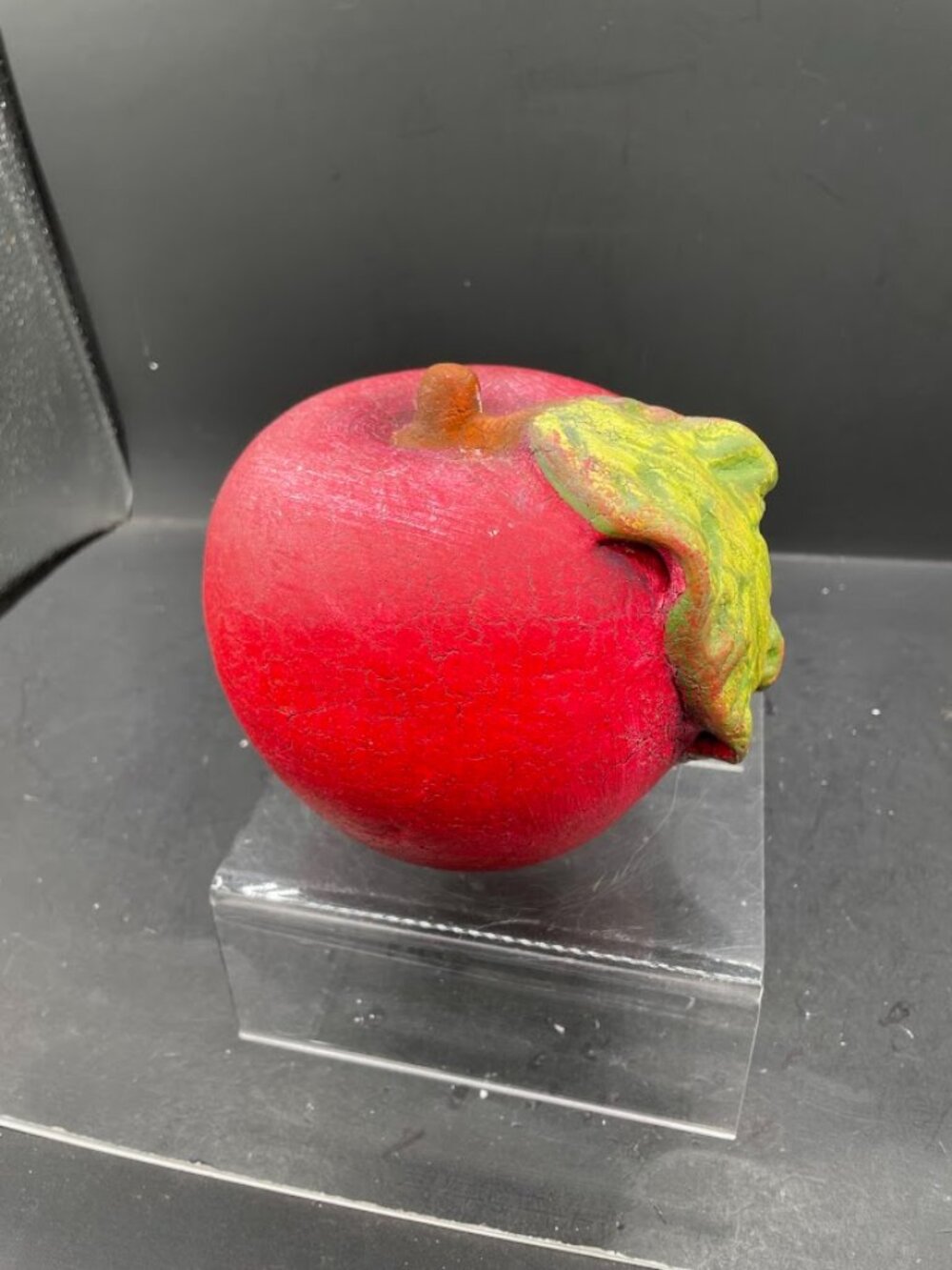 Large Handcrafted Faux Red Apple Decorative Crackle Glaze Plaster Apple